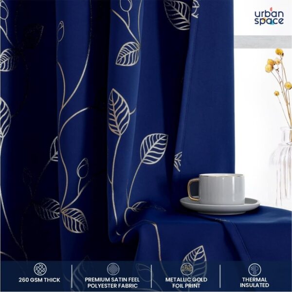 Luxurious Navy Blue Blackout Curtains with Gold Foil for Living Room Decor - Image 2