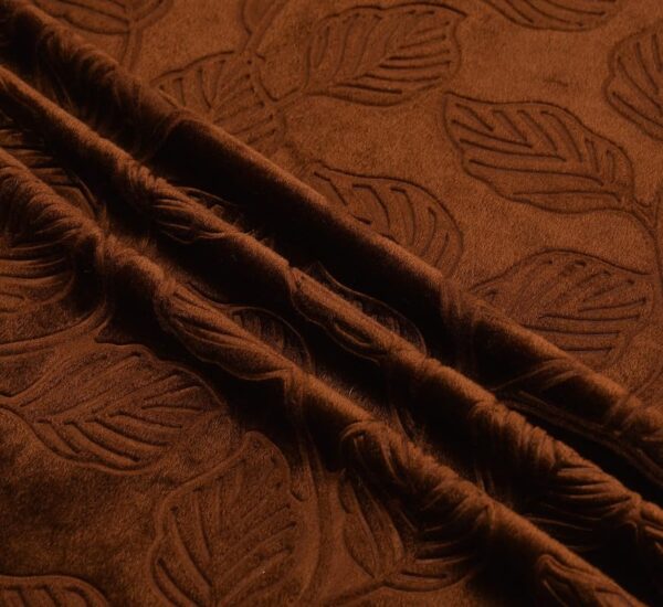 Heavy Velvet Room Darkening Curtains with Leef Emboss Design in Brown - Image 8