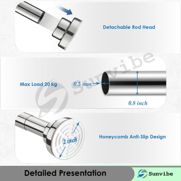 Extendable Shower Curtain Tension Rod - No Drilling, Anti-Skid, Silver Finish - Image 7