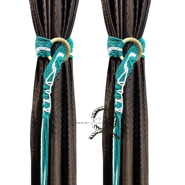 Teal Green Macrame Knot Curtain Tiebacks - 100% Cotton Set of 2 - Image 8