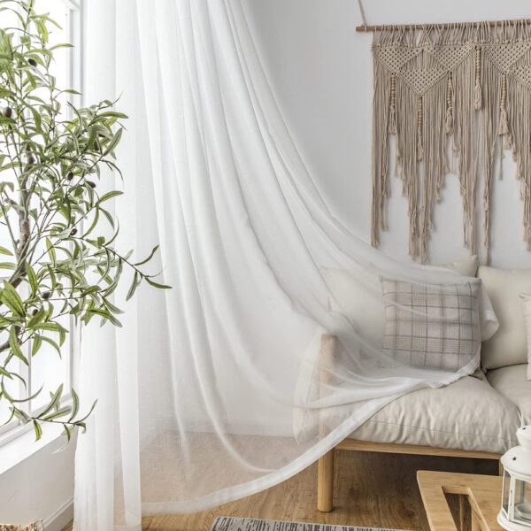 Farmhouse Style White Sheer Curtains for Rustic Living Room Decor - Image 4