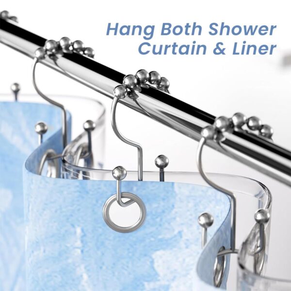 Rust Proof Shower Curtain Hooks - 12Pcs Double Glide Metal Rings in Nickel - Image 5