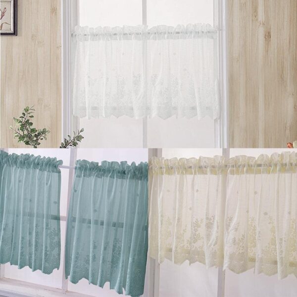 Loom Tree Blue Lace Sheer Curtain Valance for Elegant Home Decor - Image 2