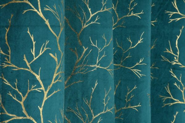 Elegant Aqua Velvet Curtains for Room Darkening - Heavy Foil Print (Pack of 2) - Image 3