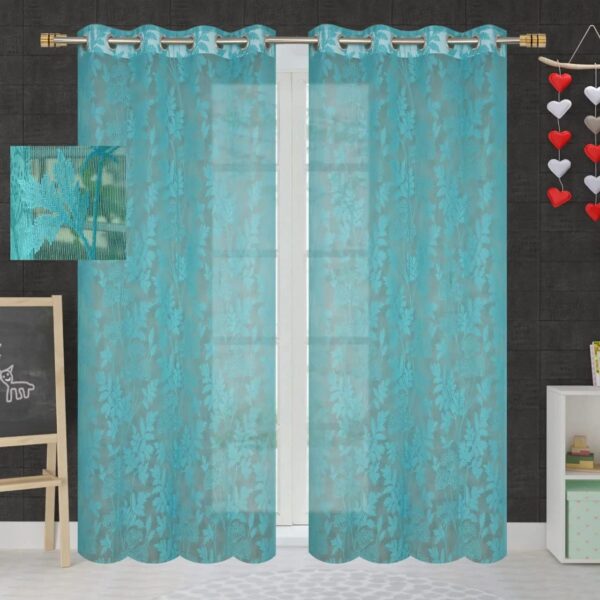 Aqua Floral Sheer Curtain Set for Living Room and Bedroom Decor - Image 3