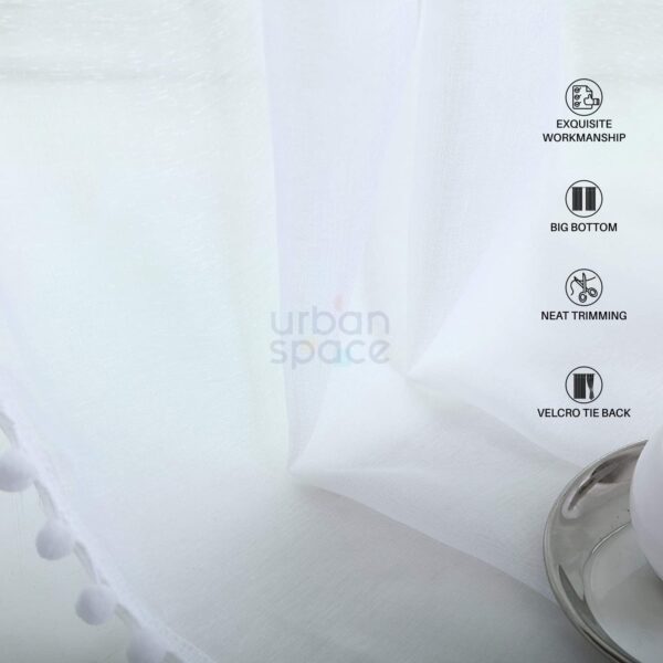 Elegant White Sheer Curtains with Pom Poms for Living Room Doors - Image 4