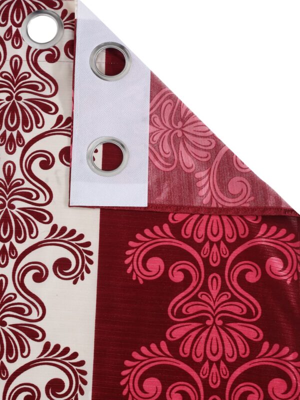 Cortina Maroon Leaf Design Eyelet Curtains - Stylish 5 Feet Window Panels - Image 4