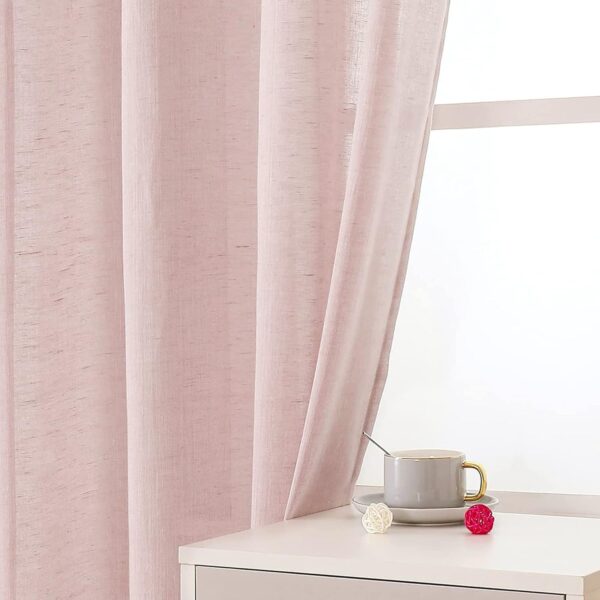 Baby Pink Sheer Curtains for Long Doors - Premium Cotton Linen Decor - Image 3