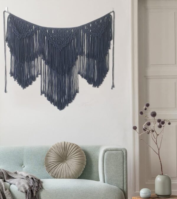 Large Navy Blue Macrame Wall Hanging for Stylish Home Decor - Image 2