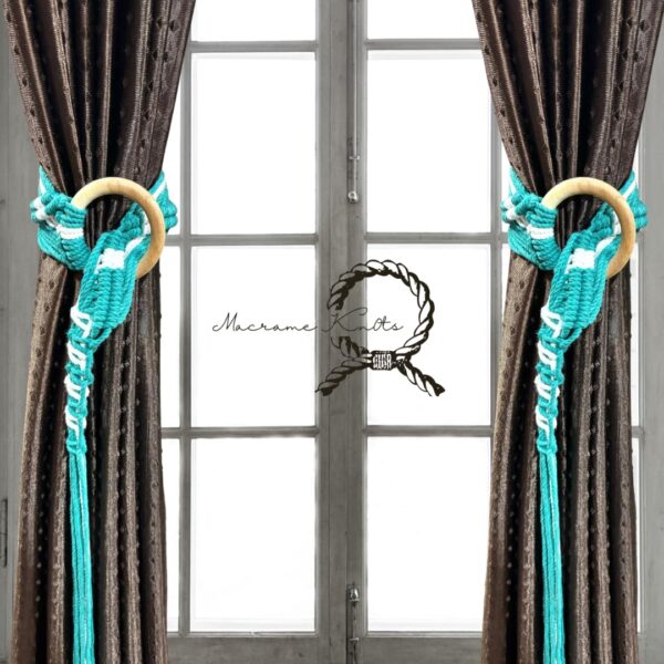 Teal Green Macrame Knot Curtain Tiebacks - 100% Cotton Set of 2 - Image 4