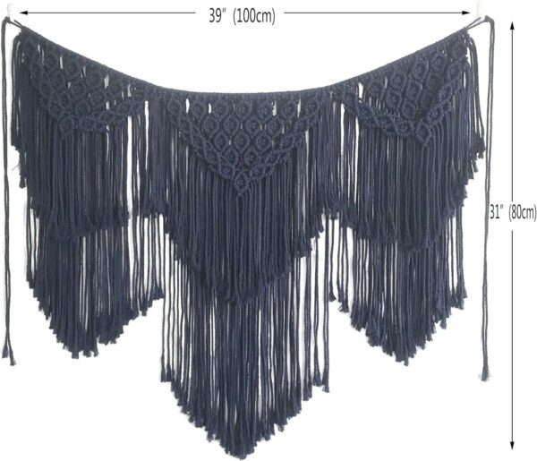 Large Navy Blue Macrame Wall Hanging for Stylish Home Decor - Image 3