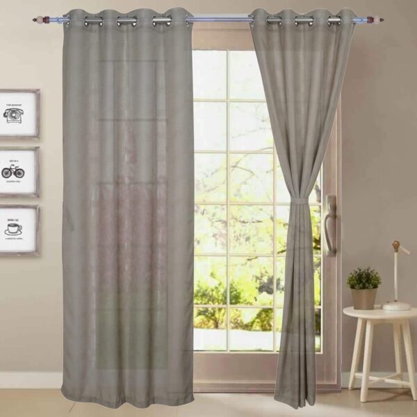 Elegant 213 cm Cotton Linen Eyelet Curtains for Stylish Home Decor - Image 2