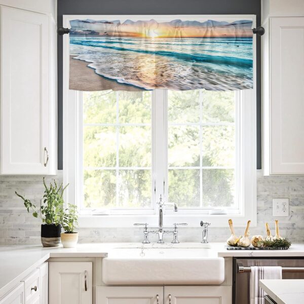 Beautiful Sunset Seascape Semi-Sheer Valance Curtains for Living Room Decor - Image 2