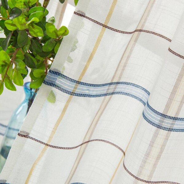 Rod Pocket Checked Linen Window Curtain Valance in Blue - 74x90cm Size - Image 4