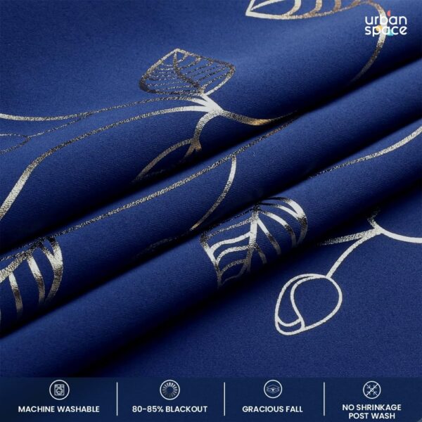 Luxurious Navy Blue Blackout Curtains with Gold Foil for Living Room Decor - Image 3