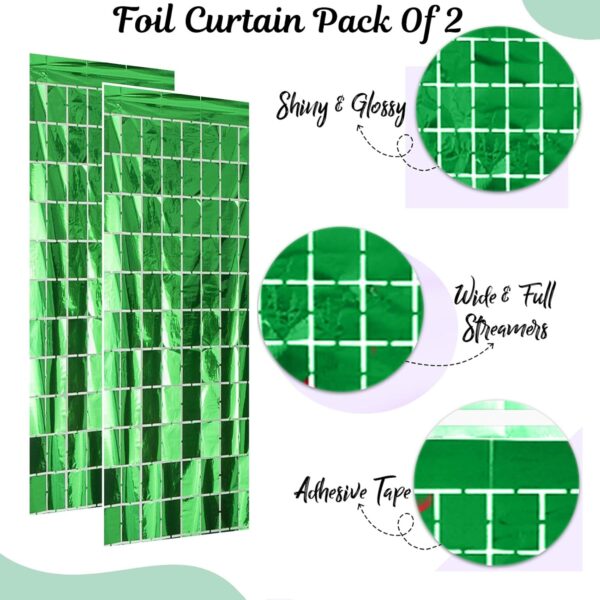 Stunning Green Tinsel Foil Curtain Backdrop for Party Decorations (Pack of 2) - Image 2