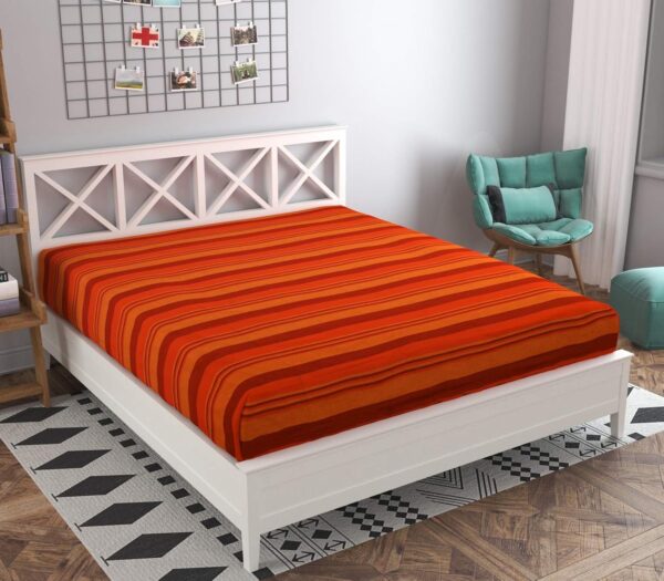 RANGBHAR Handloom Cotton Bedsheet: Stylish Orange Striped Design, 60x90 Inch - Image 2