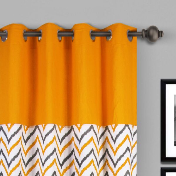 Cotton Yellow Ikat Chevron Eyelet Curtain for Bedroom and Living Room - Image 2