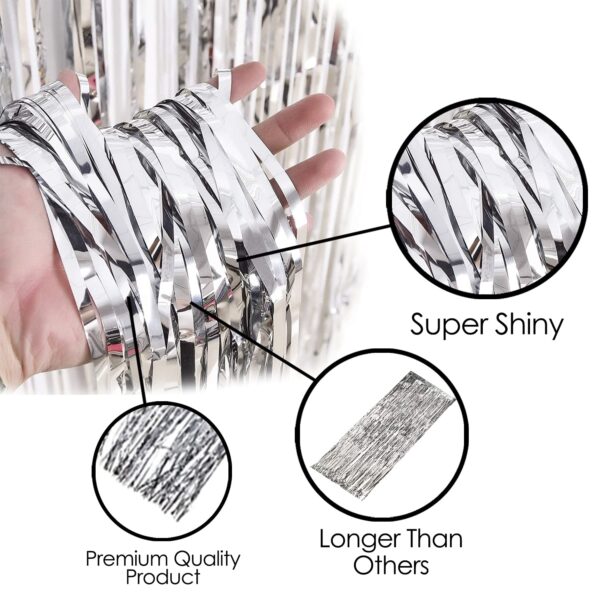 Silver Foil Curtain Set for Birthday Decorations - 4 Pcs Fringe Curtains - Image 2