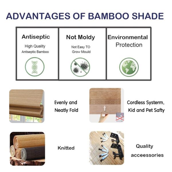 LANTIME Bamboo Roman Shades: Stylish Blackout Window Blinds for Your Home - Image 4