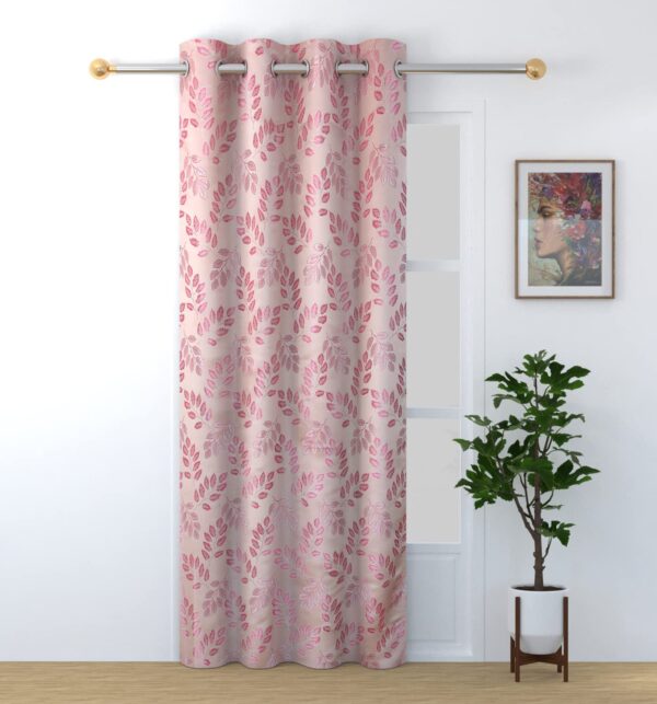 Premium Pink Jacquard Window Curtains - Modern 5 Feet Long Eyelet Design - Image 8