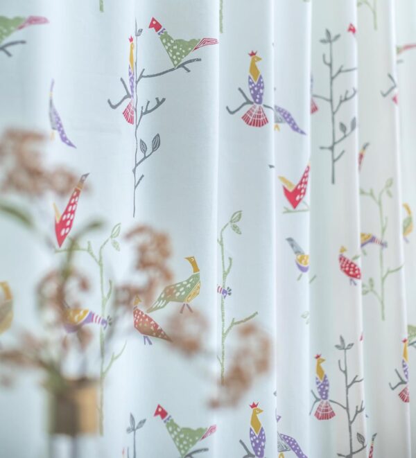 Pure Cotton Bird Print Curtains for Window - Room Darkening Set of 2 - Image 3