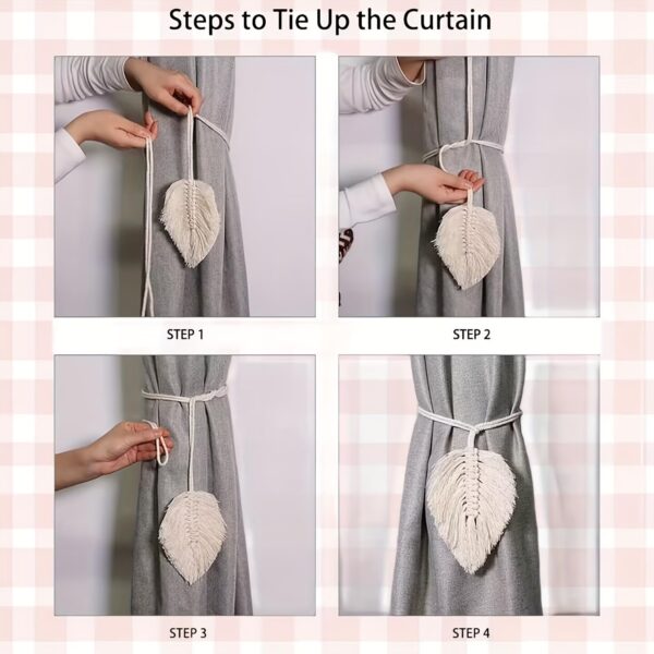 Handmade Beige Leaf Curtain Tiebacks - Bohemian Home Decor Holdbacks - Image 2