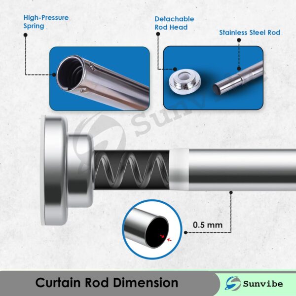 Extendable Shower Curtain Tension Rod - No Drilling, Anti-Skid, Silver Finish - Image 3