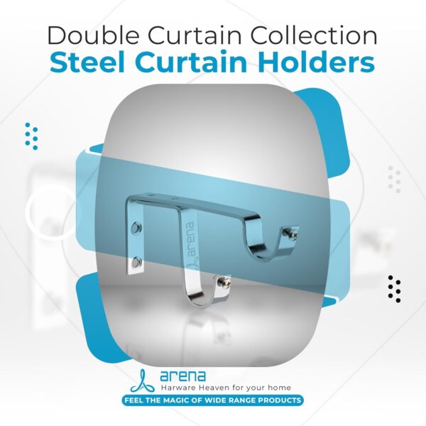 Double Curtain Bracket Rod Supports with Chrome Finish for 1 Inch Pipes - Image 3