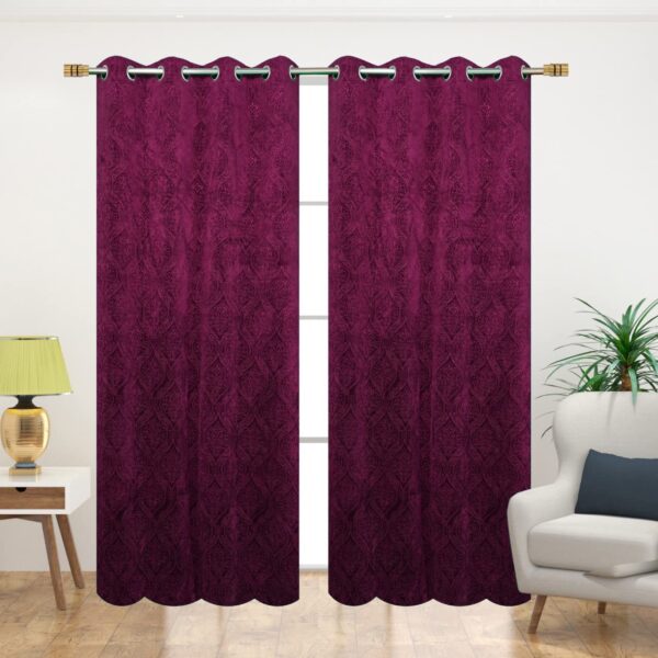 Fabrilia Velvet Eyelet Damask Window Curtain for Elegant Living Room Decor - Image 2