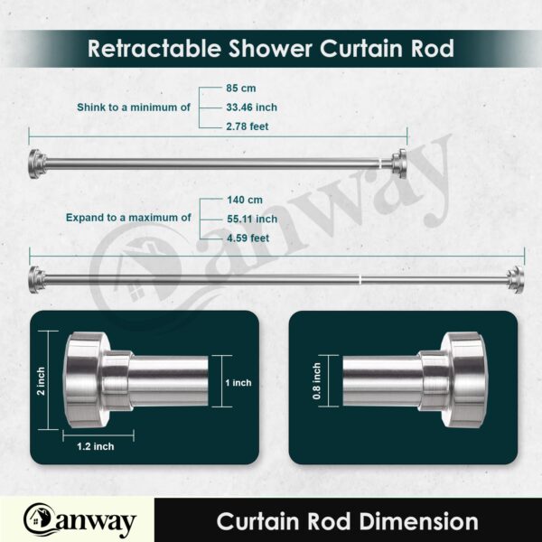 Extendable Non-Drilling Shower Curtain Tension Rod - Stainless Steel, Adjustable Size - Image 2