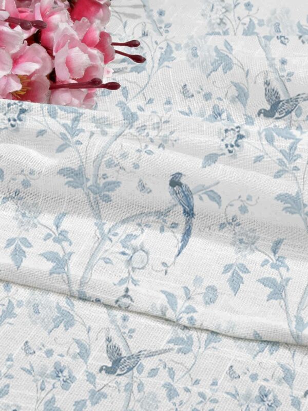 Decorative Blue Bird Printed Cotton Sheer Curtains for Elegant Home Decor - Image 2