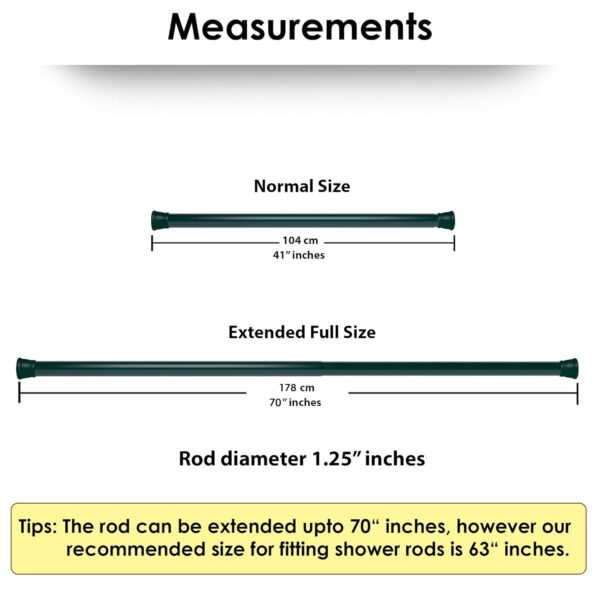 Adjustable Green Shower Curtain Rod - No Tools, Rust-Proof, 41-70 Inches - Image 6