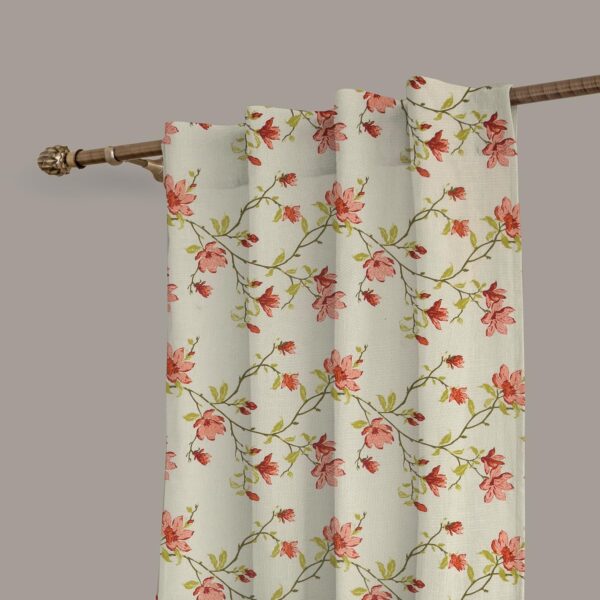 Floral Printed Cotton Semi Sheer Curtains for Elegant Home Decor - Image 4