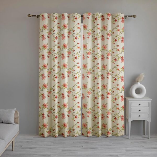 Floral Printed Cotton Semi Sheer Curtains for Elegant Home Decor - Image 2