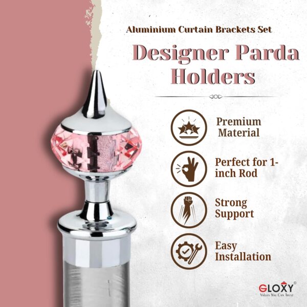 GLOXY Diamond Curtain Holder Set: Stylish Brackets and Rods for Windows - Image 2