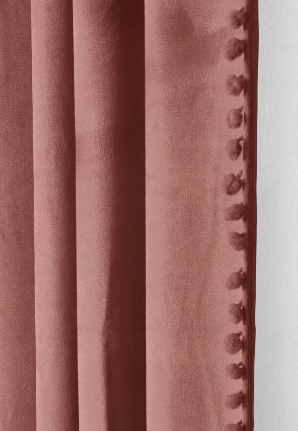 Umi Velvet Blackout Eyelet Door Curtains with Pom Pom Lace in Blush - Image 2