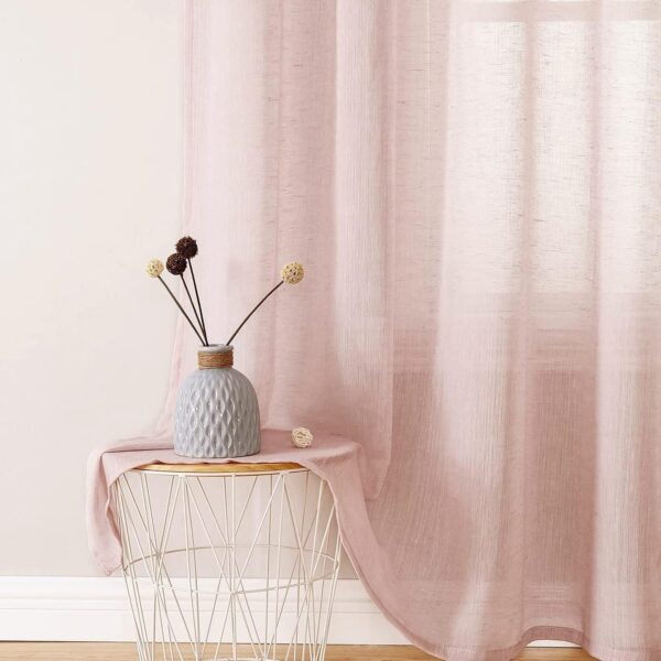 Baby Pink Sheer Curtains for Long Doors - Premium Cotton Linen Decor - Image 2