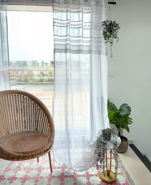 Elegant White Sheer Curtains with Lace for Doors - Tranquebar 7 Feet - Image 2