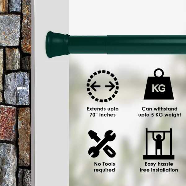 Adjustable Green Shower Curtain Rod - No Tools, Rust-Proof, 41-70 Inches - Image 3