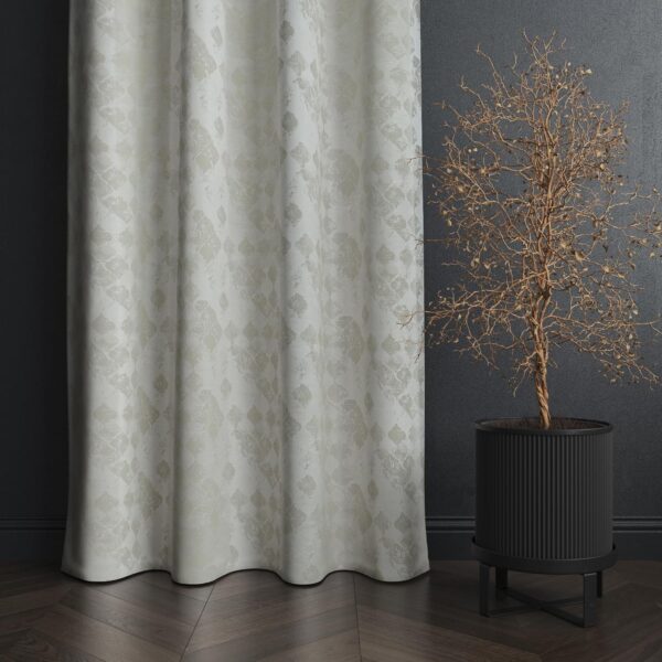 Off White Jaquard Eyelet Curtains for Elegant Home & Hotel Decor - 2 Pack - Image 3