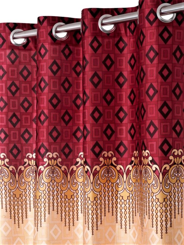 Elegant Maroon Ethnic Motif Eyelet Door Curtain - 7 Feet Polyester Panels - Image 2