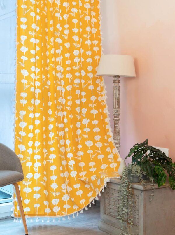 Bohemian Marigold Floral Curtains: 100% Cotton Room Darkening for Stylish Windows - Image 2