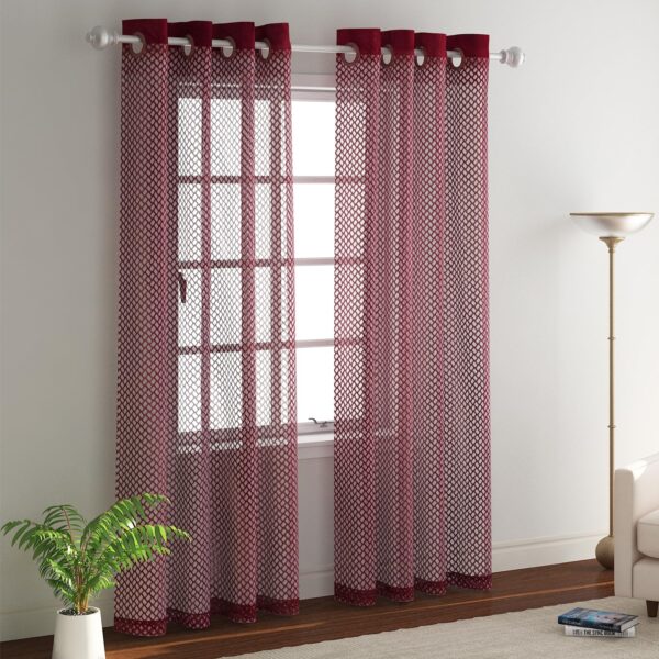 HOKIPO Maroon Sheer Grommet Curtains Set of 2 for Elegant Windows - Image 2