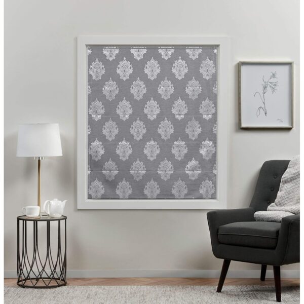 Elegant Grey Blackout Roman Shades: Exclusive Home Curtains Marseilles Damask Style - Image 8