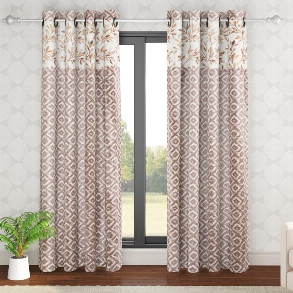 HOKIPO 7-Foot Brown Polyester Printed Curtains with Tieback - Set of 2 - Image 2