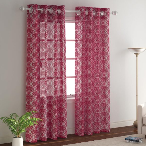 HOKIPO 5 Feet Long Sheer Window Curtains Set of 2 in Red - Image 2