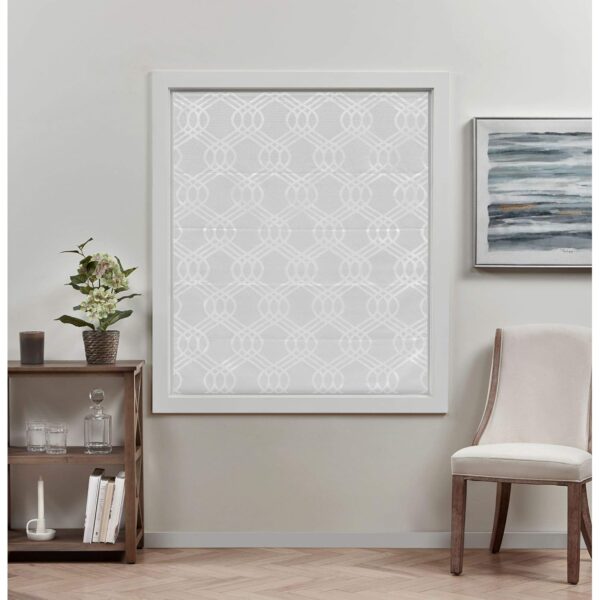 Exclusive Home 100% Blackout Roman Shade - Elegant White Trellis Design - Image 8