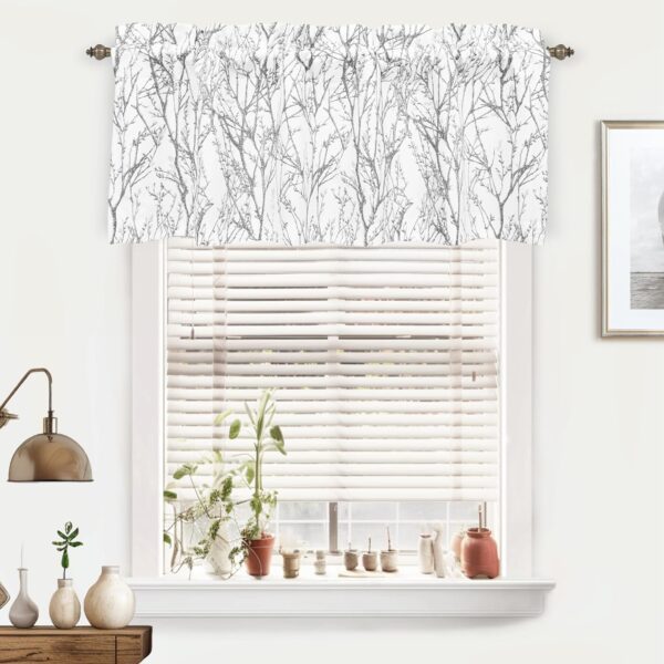 Elegant Gray Tree Branch Window Curtain Valance for Stylish Home Decor - Image 2