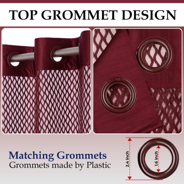 HOKIPO Maroon Sheer Grommet Curtains Set of 2 for Elegant Windows - Image 3